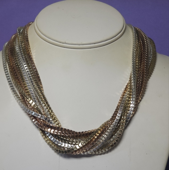 Vintage Alfani Box Chain Necklace Multi Chain Triple Metal Tone - Picture 8 of 8